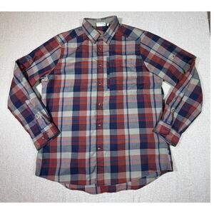 Fjallraven Mens XL Blue Rust Plaid Long Sleeve Button Front Shirt Outdoor Casual